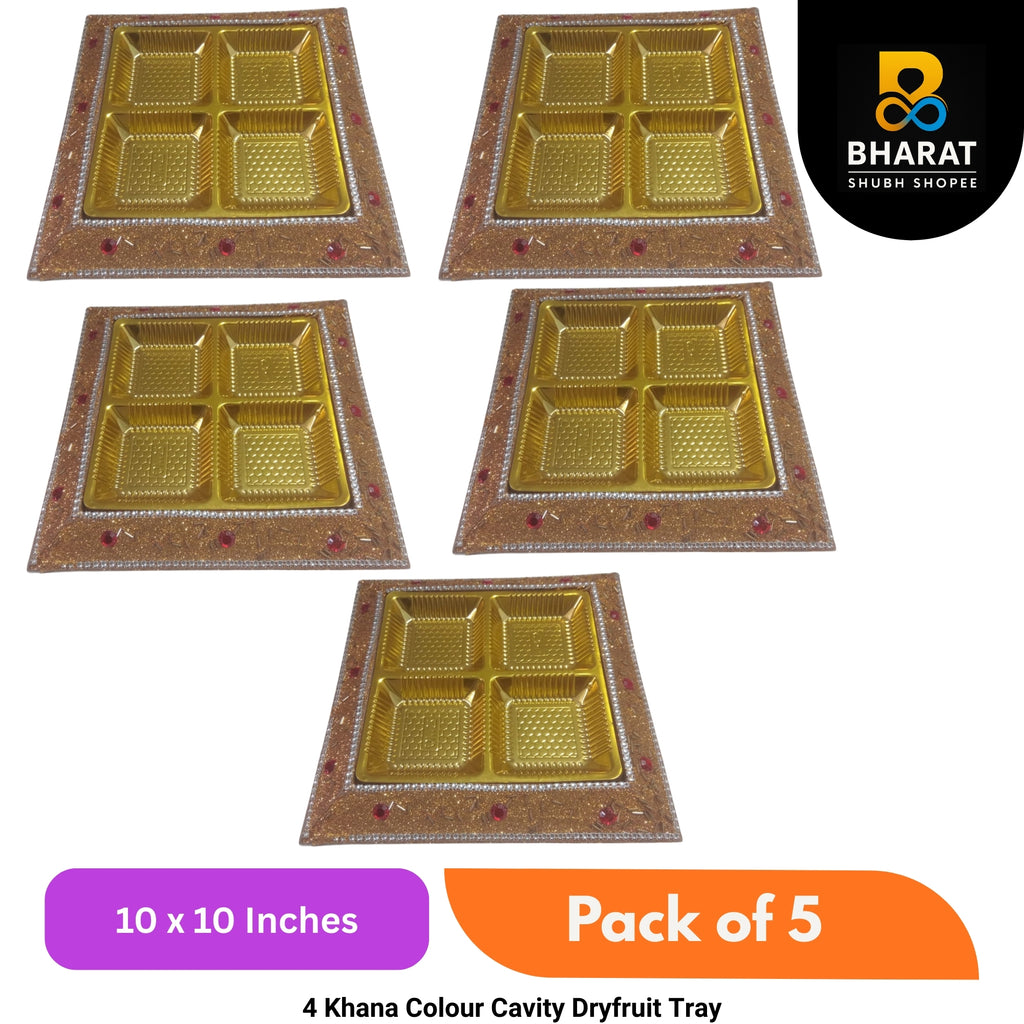 Premium 4 Khana Colour Cavity Dryfruit Tray 10 x 10 Inches – Pack of 5 | Bharat Shubh Shopee