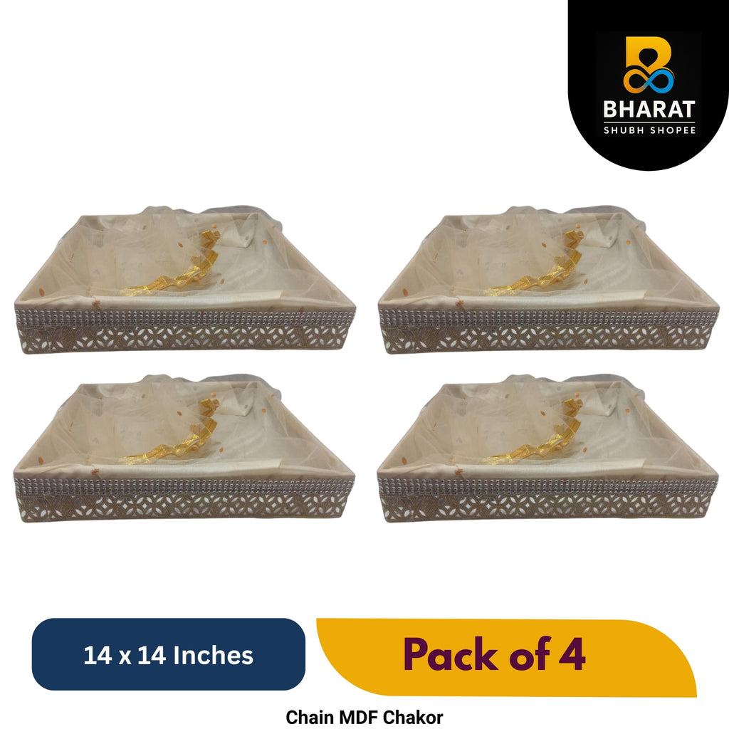 Premium Chain MDF Chakor Square 14 x 14 Inches – Pack of 4 for Gifting & Decor – Bharat Shubh Shopee