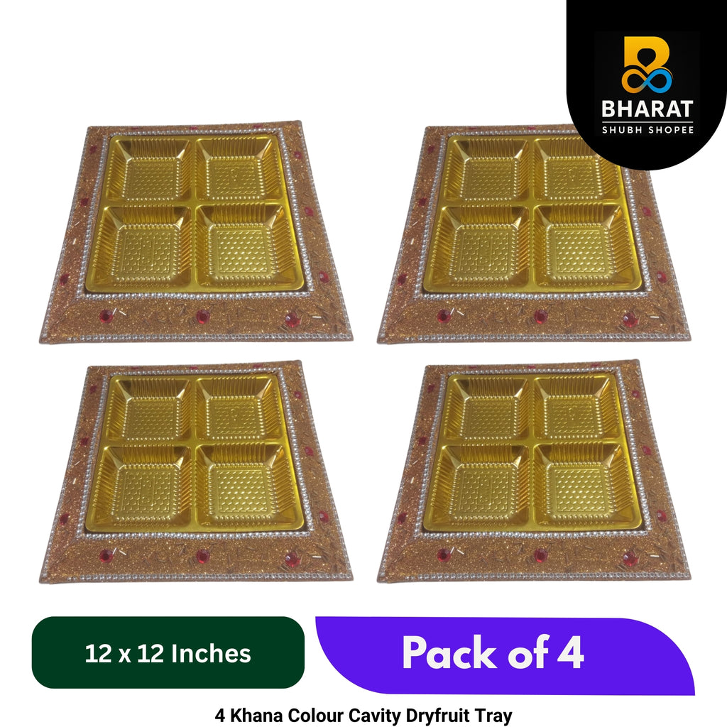 Premium 4 Khana Colour Cavity Dryfruit Tray 12 x 12 Inches – Pack of 4 | Bharat Shubh Shopee