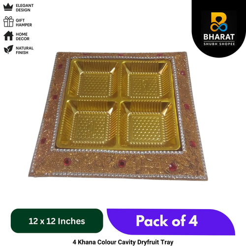 Premium 4 Khana Colour Cavity Dryfruit Tray 12 x 12 Inches – Pack of 4 | Bharat Shubh Shopee