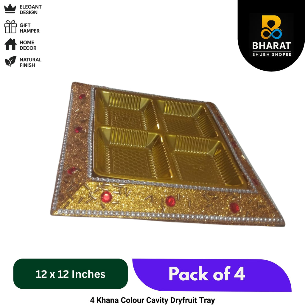 Premium 4 Khana Colour Cavity Dryfruit Tray 12 x 12 Inches – Pack of 4 | Bharat Shubh Shopee
