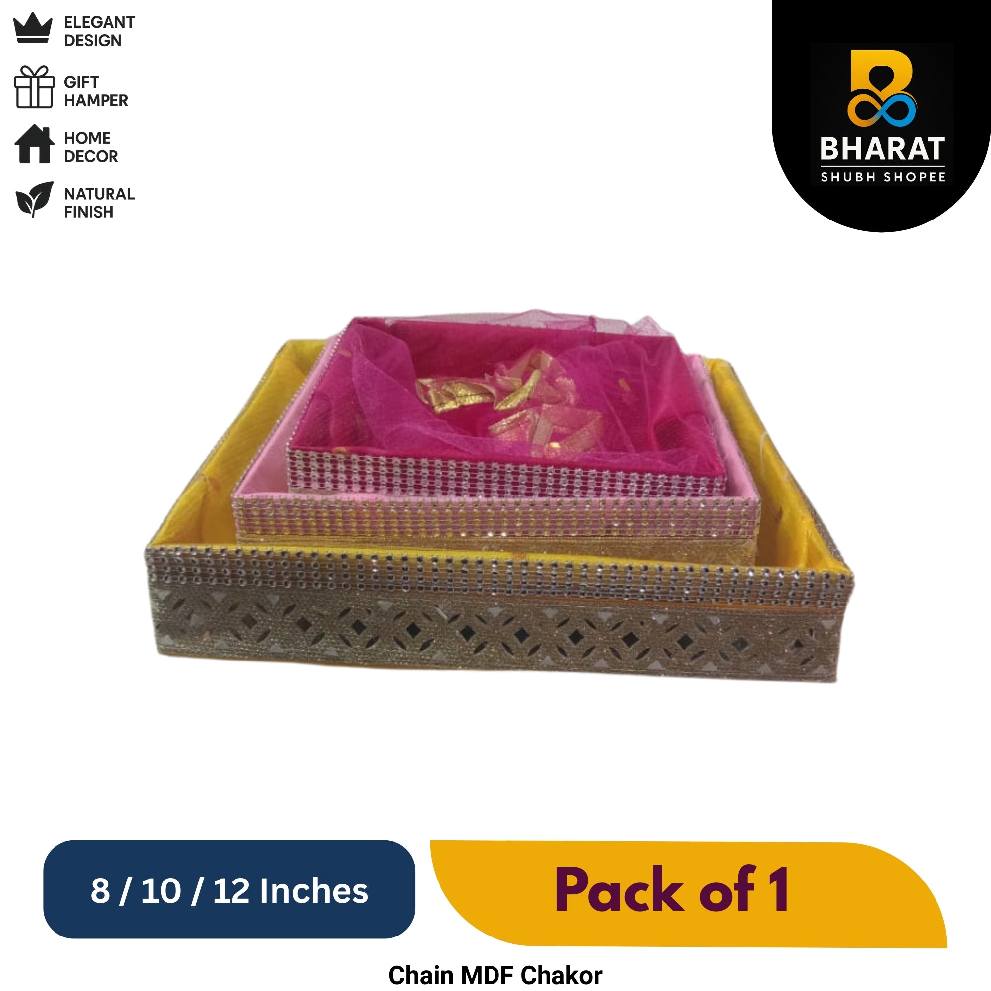 Premium Chain MDF Chakor Square 8 / 10 / 12 Inches – Pack of 1 for Gifting & Decor – Bharat Shubh Shopee