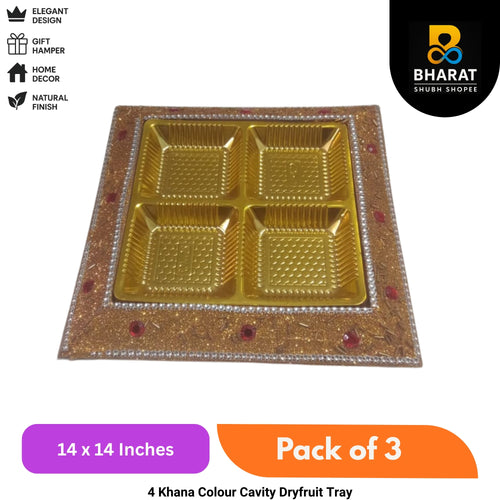 Premium 4 Khana Colour Cavity Dryfruit Tray 14 x 14 Inches – Pack of 3 | Bharat Shubh Shopee