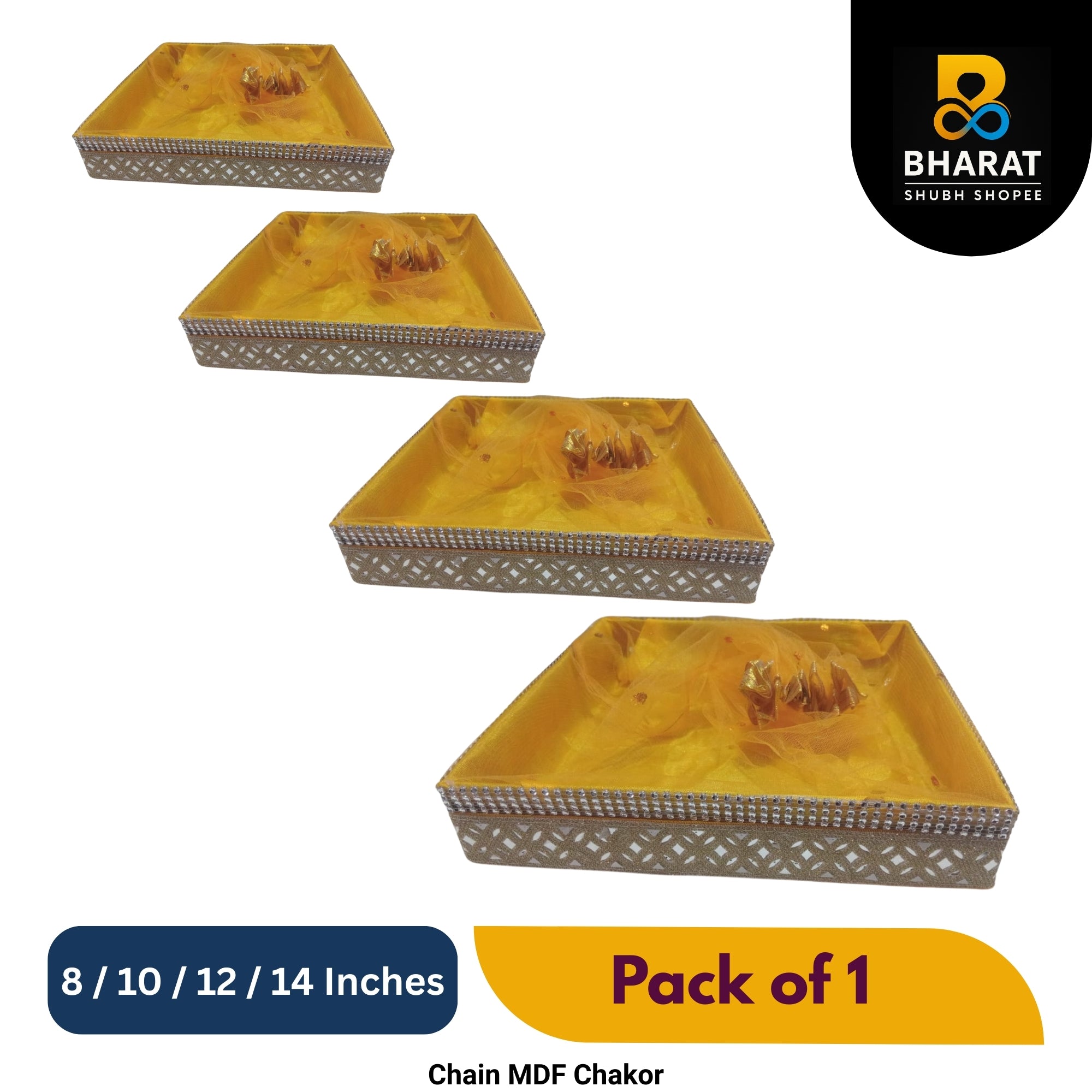 Premium Chain MDF Chakor Square 8 / 10 / 12 / 14 Inches – Pack of 1 for Gifting & Decor – Bharat Shubh Shopee