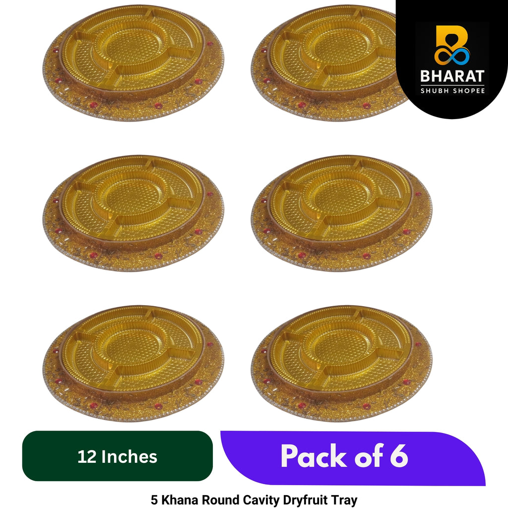 Premium 5 Khana Round Cavity Dryfruit Tray 12 Inch – Pack of 6 for Gifting & Decor – Bharat Shubh Shopee