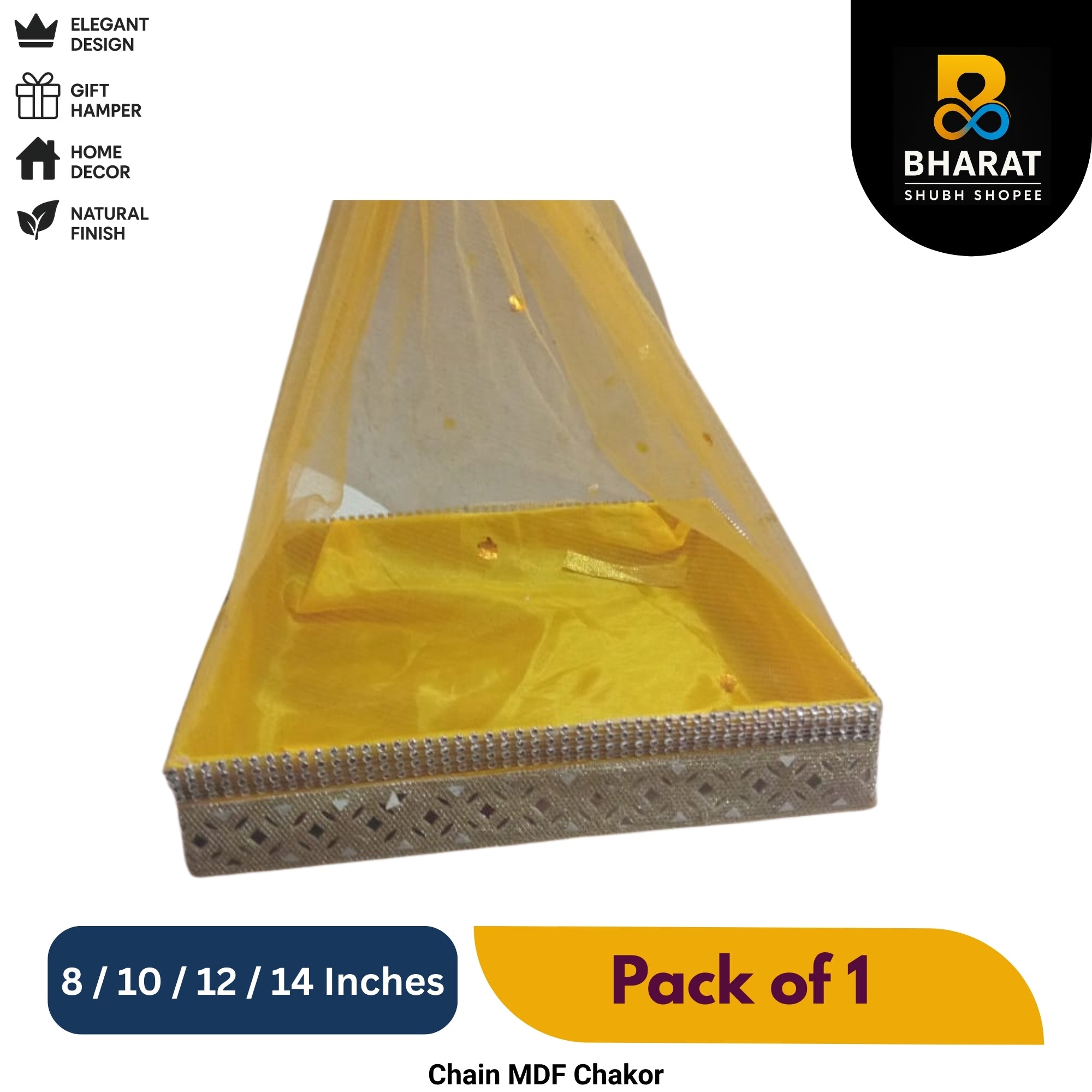 Premium Chain MDF Chakor Square 8 / 10 / 12 / 14 Inches – Pack of 1 for Gifting & Decor – Bharat Shubh Shopee