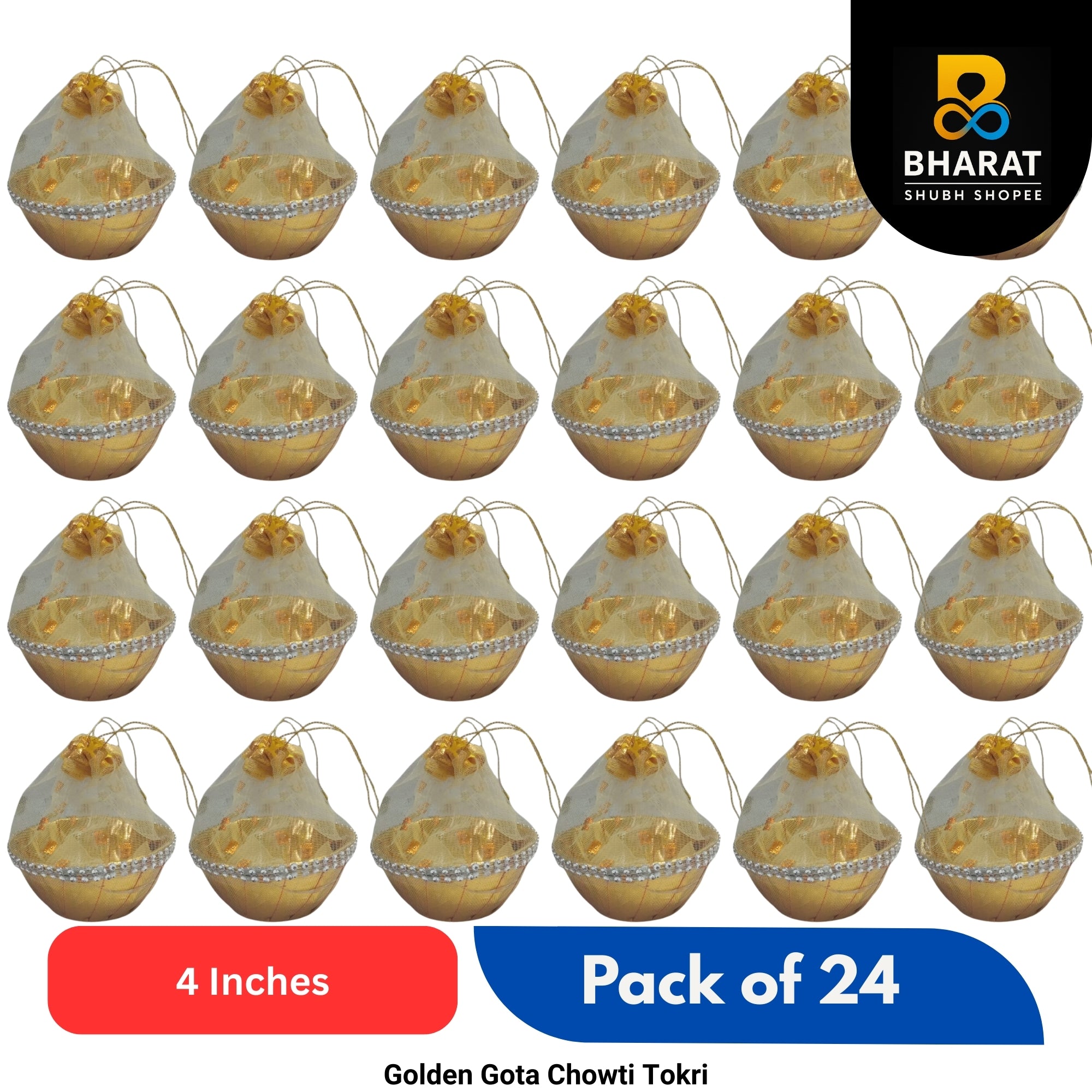 Premium Gota Chowti Tokri (Basket) 4 Inch – Pack of 24 for Return Gifting & Decor – Bharat Shubh Shopee