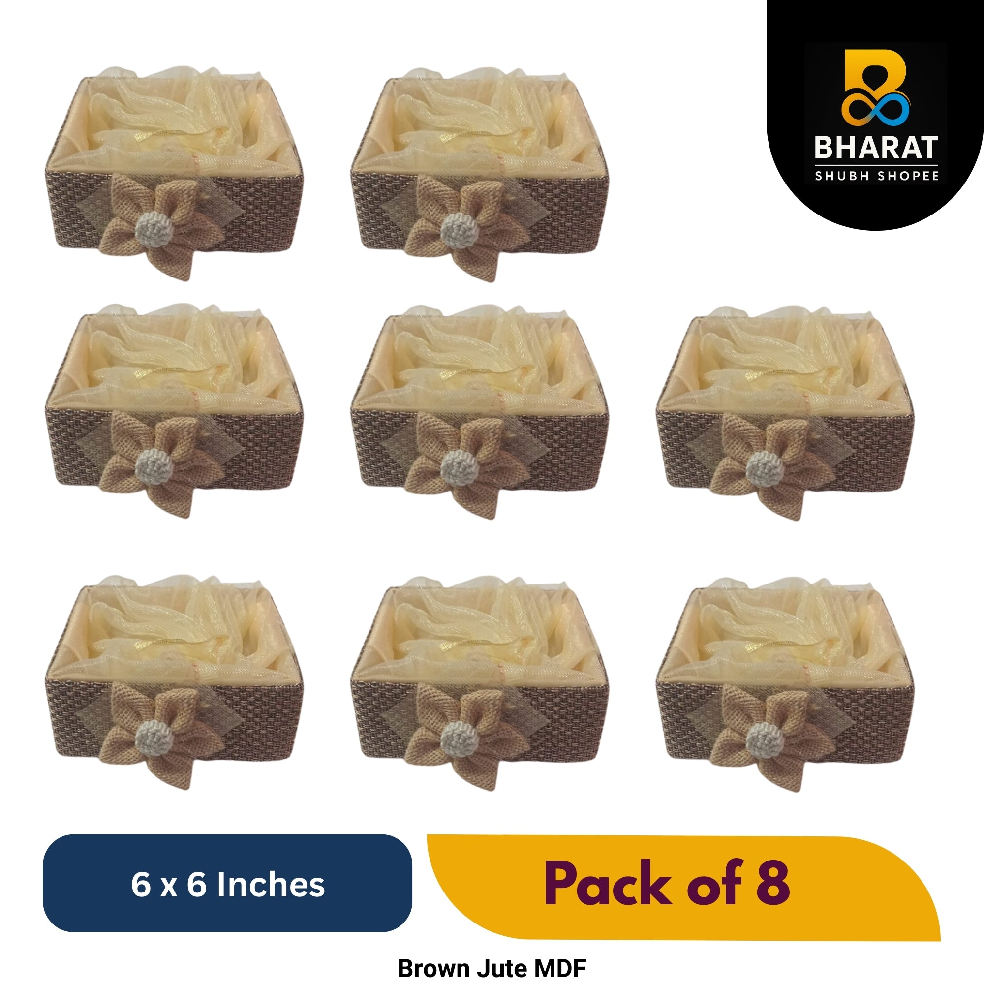 Premium Brown Jute MDF 6 x 6 Inches – Pack of 8 for Gifting & Decor – Bharat Shubh Shopee