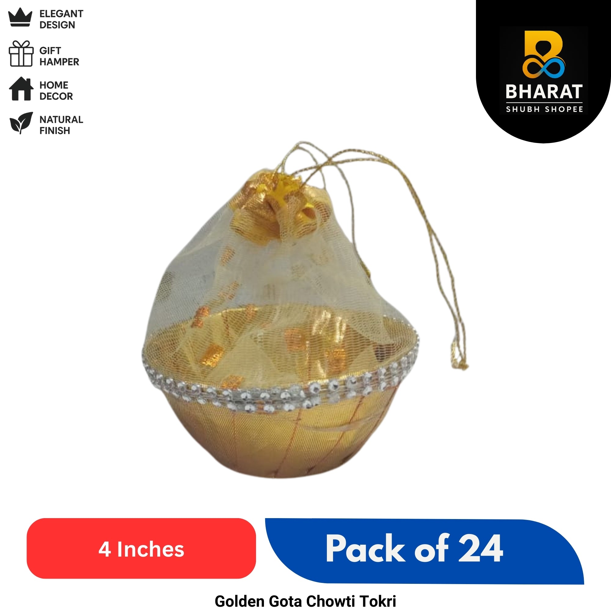 Premium Gota Chowti Tokri (Basket) 4 Inch – Pack of 24 for Return Gifting & Decor – Bharat Shubh Shopee