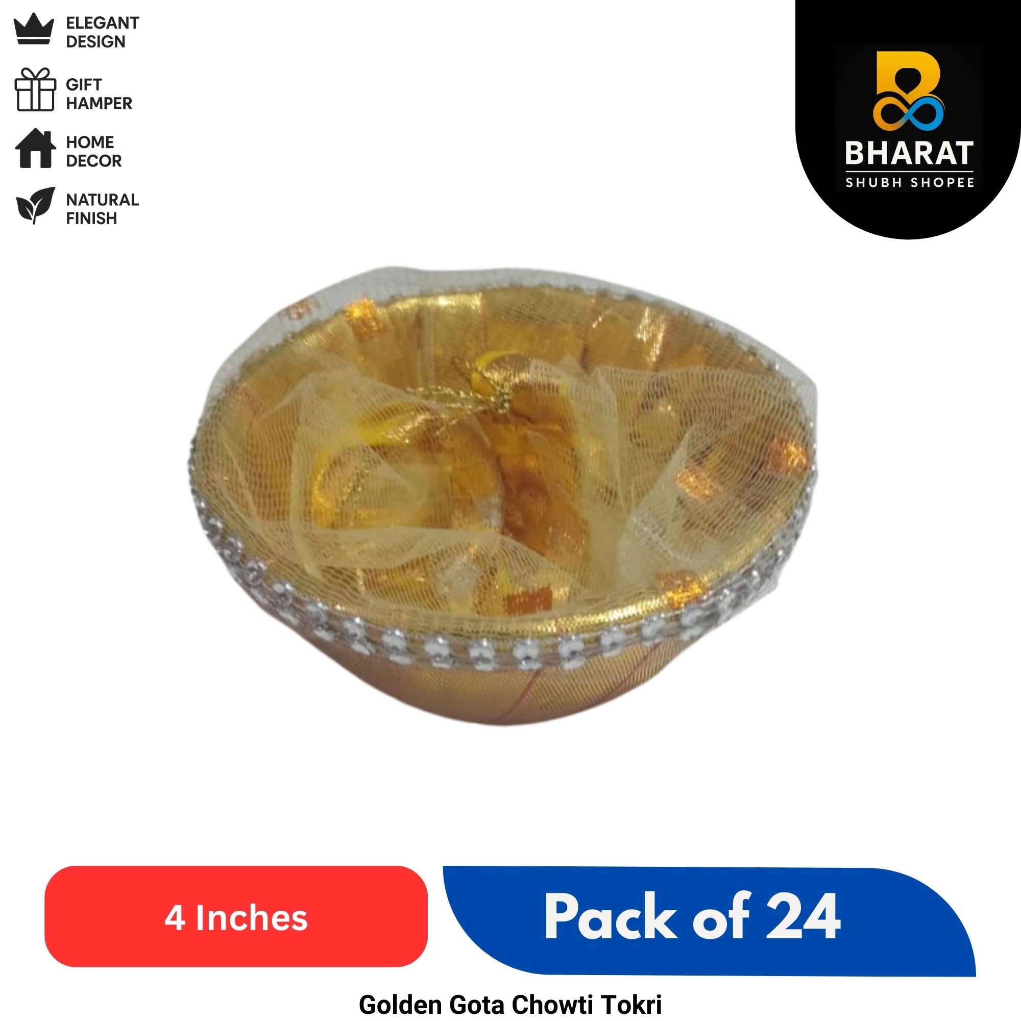 Premium Gota Chowti Tokri (Basket) 4 Inch – Pack of 24 for Return Gifting & Decor – Bharat Shubh Shopee
