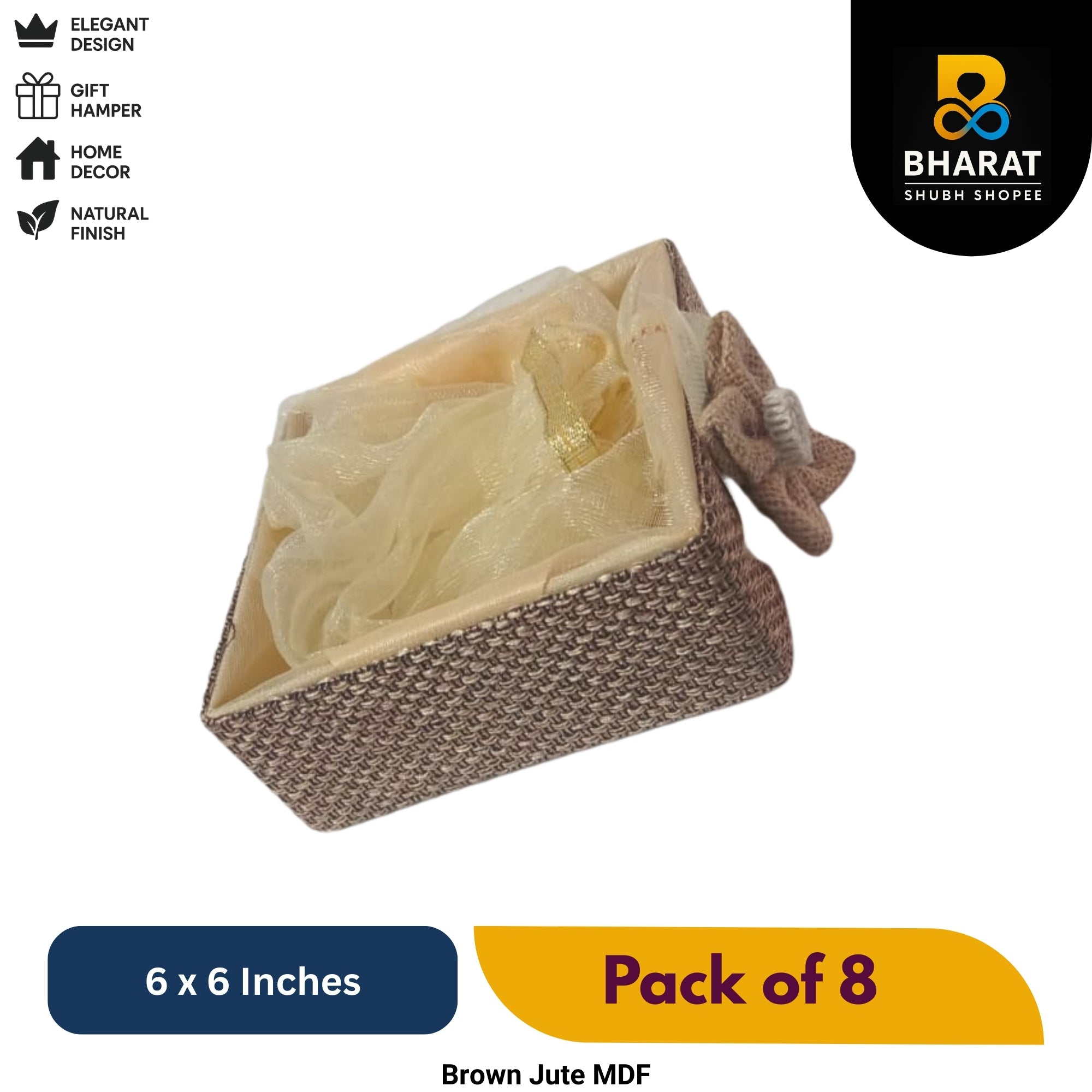 Premium Brown Jute MDF 6 x 6 Inches – Pack of 8 for Gifting & Decor – Bharat Shubh Shopee
