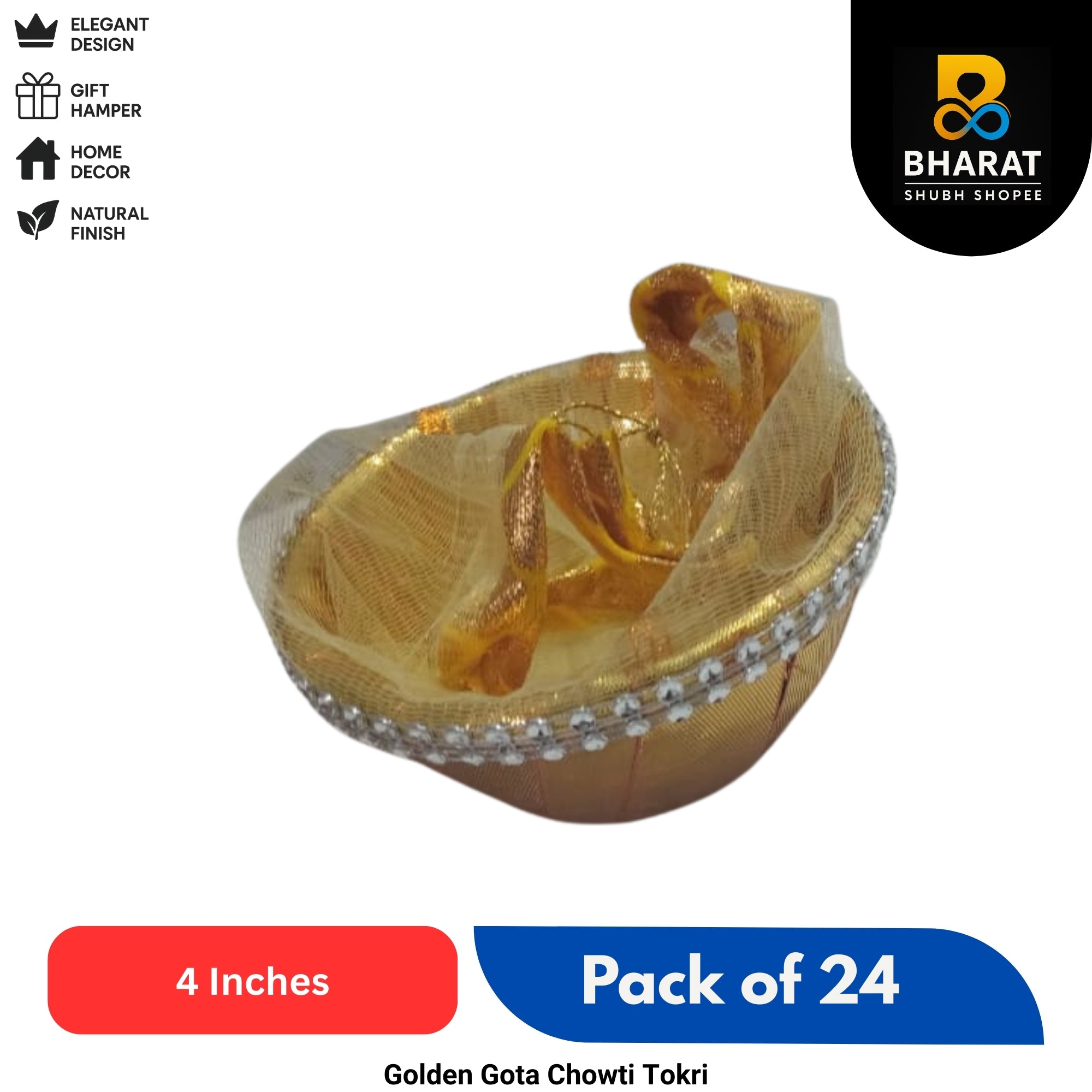 Premium Gota Chowti Tokri (Basket) 4 Inch – Pack of 24 for Return Gifting & Decor – Bharat Shubh Shopee