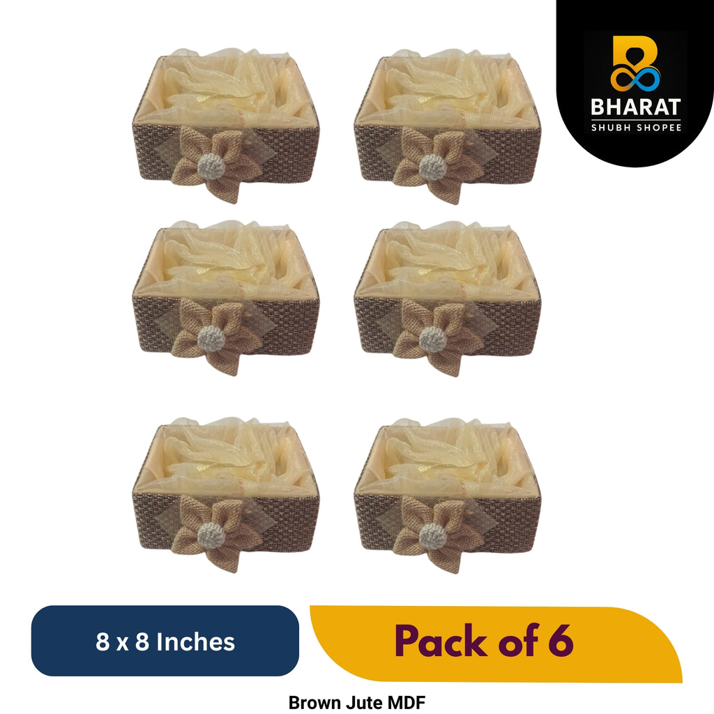 Premium Brown Jute MDF 8 x 8 Inches – Pack of 6 for Gifting & Decor – Bharat Shubh Shopee