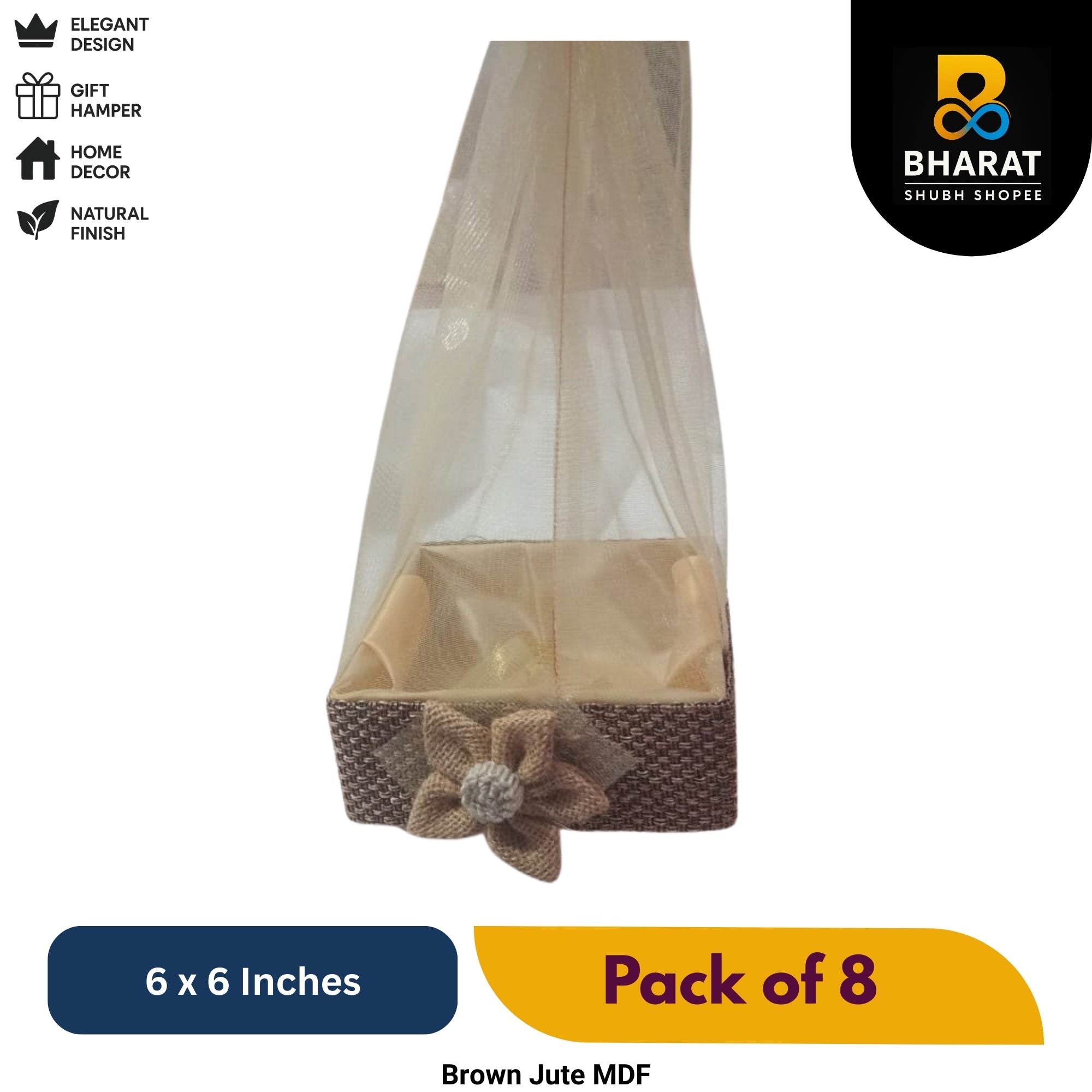 Premium Brown Jute MDF 8 x 8 Inches – Pack of 6 for Gifting & Decor – Bharat Shubh Shopee