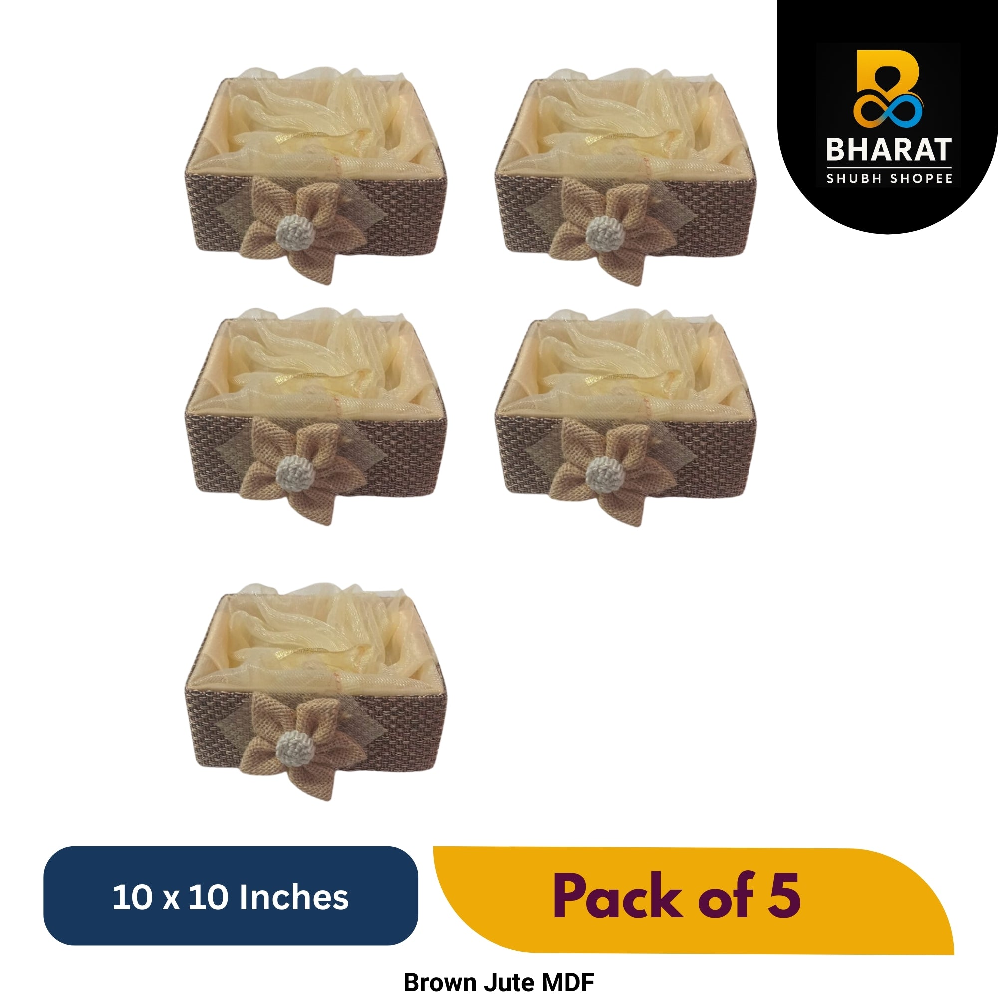 Premium Brown Jute MDF 10 x 10 Inches – Pack of 5 for Gifting & Decor – Bharat Shubh Shopee