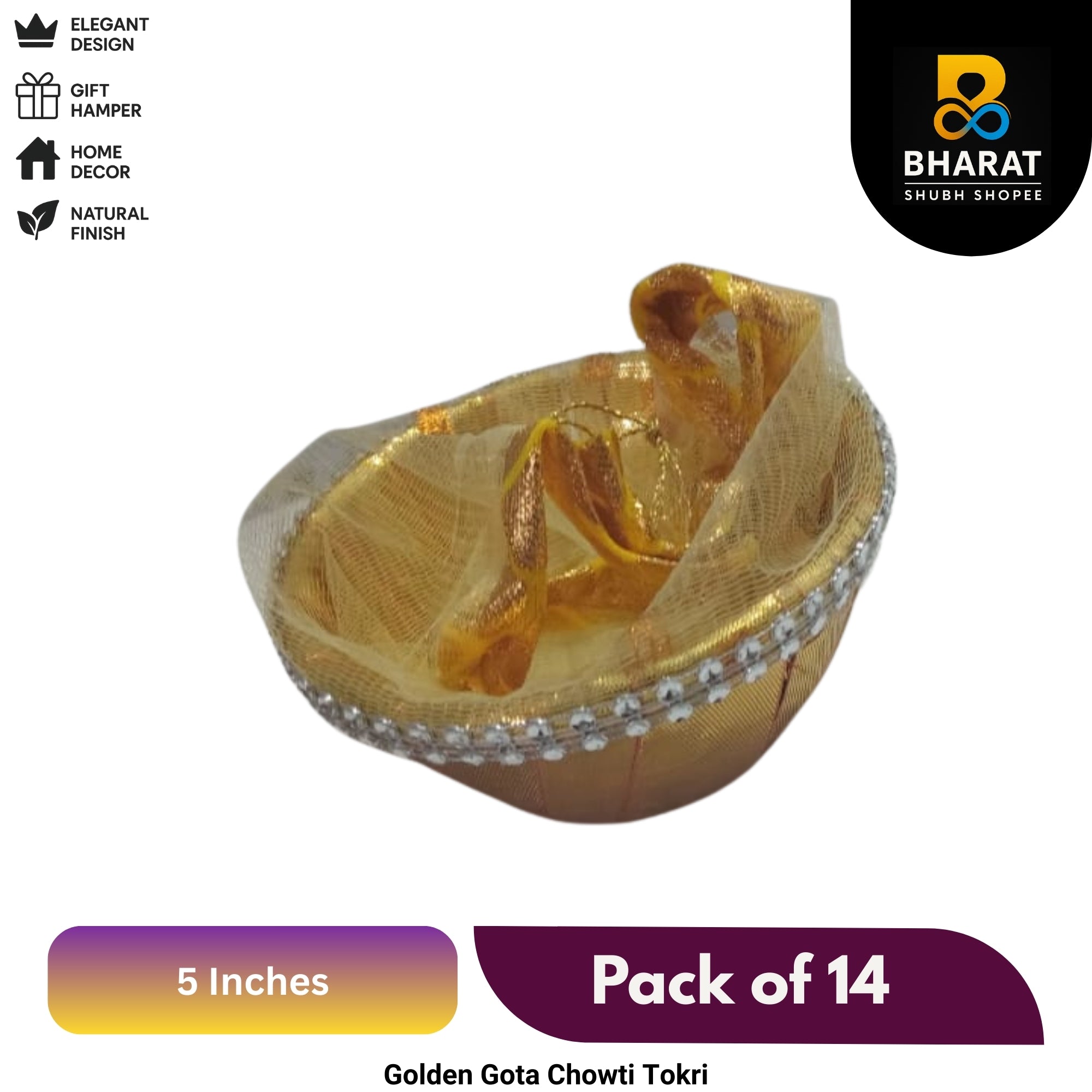Premium Gota Chowti Tokri (Basket) 5 Inch – Pack of 14 for Return Gifting & Decor – Bharat Shubh Shopee