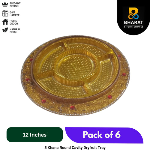 Premium 5 Khana Round Cavity Dryfruit Tray 12 Inch – Pack of 6 for Gifting & Decor – Bharat Shubh Shopee