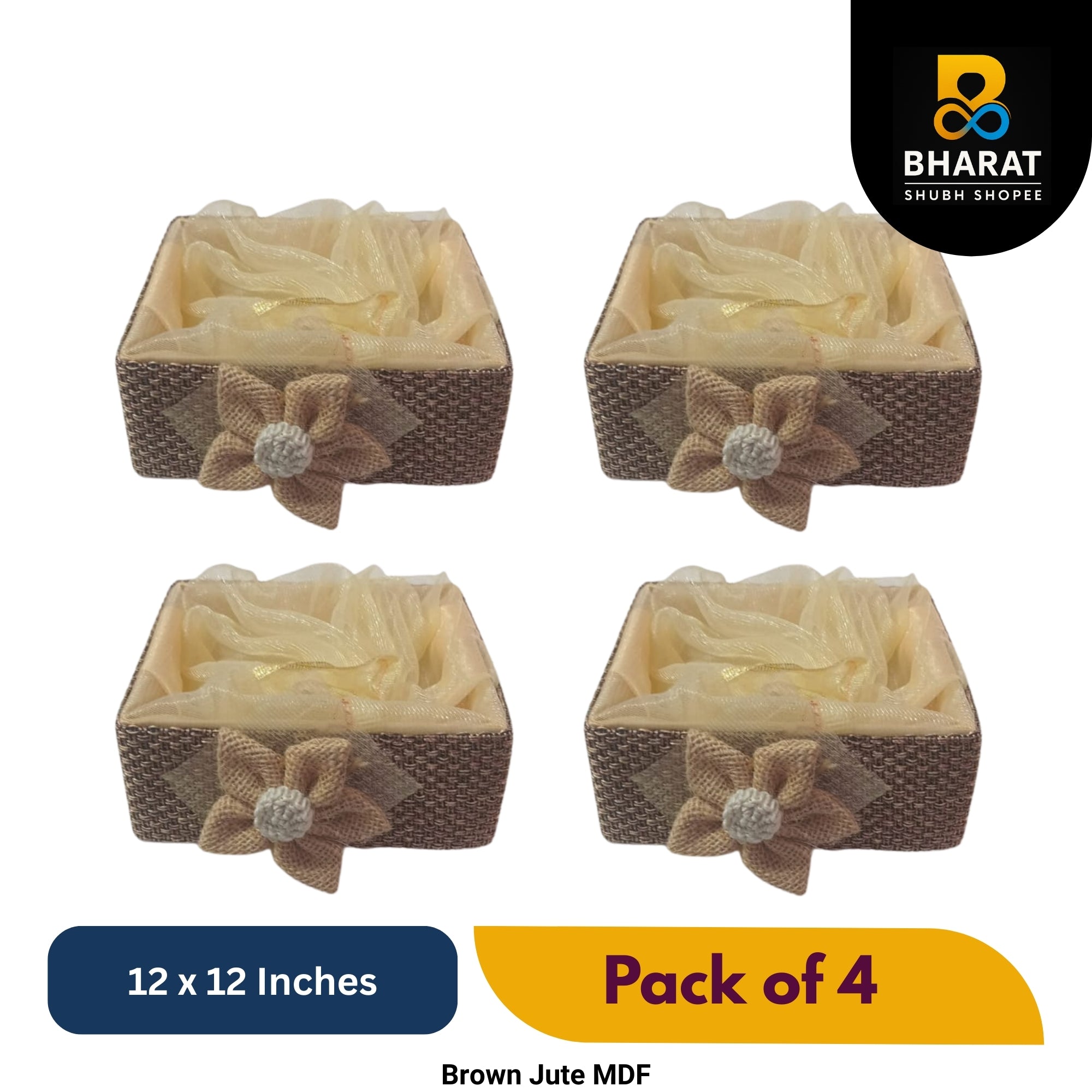 Premium Brown Jute MDF 12 x 12 Inches – Pack of 4 for Gifting & Decor – Bharat Shubh Shopee