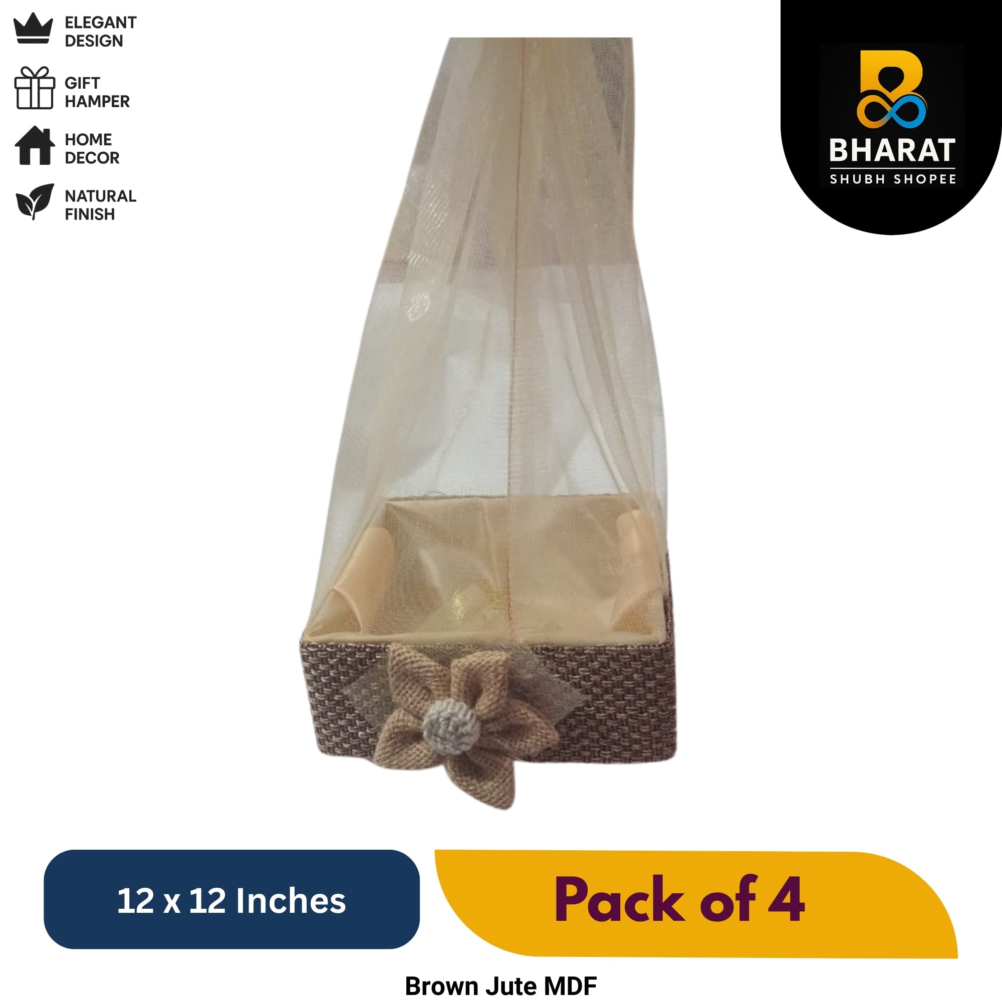 Premium Brown Jute MDF 12 x 12 Inches – Pack of 4 for Gifting & Decor – Bharat Shubh Shopee