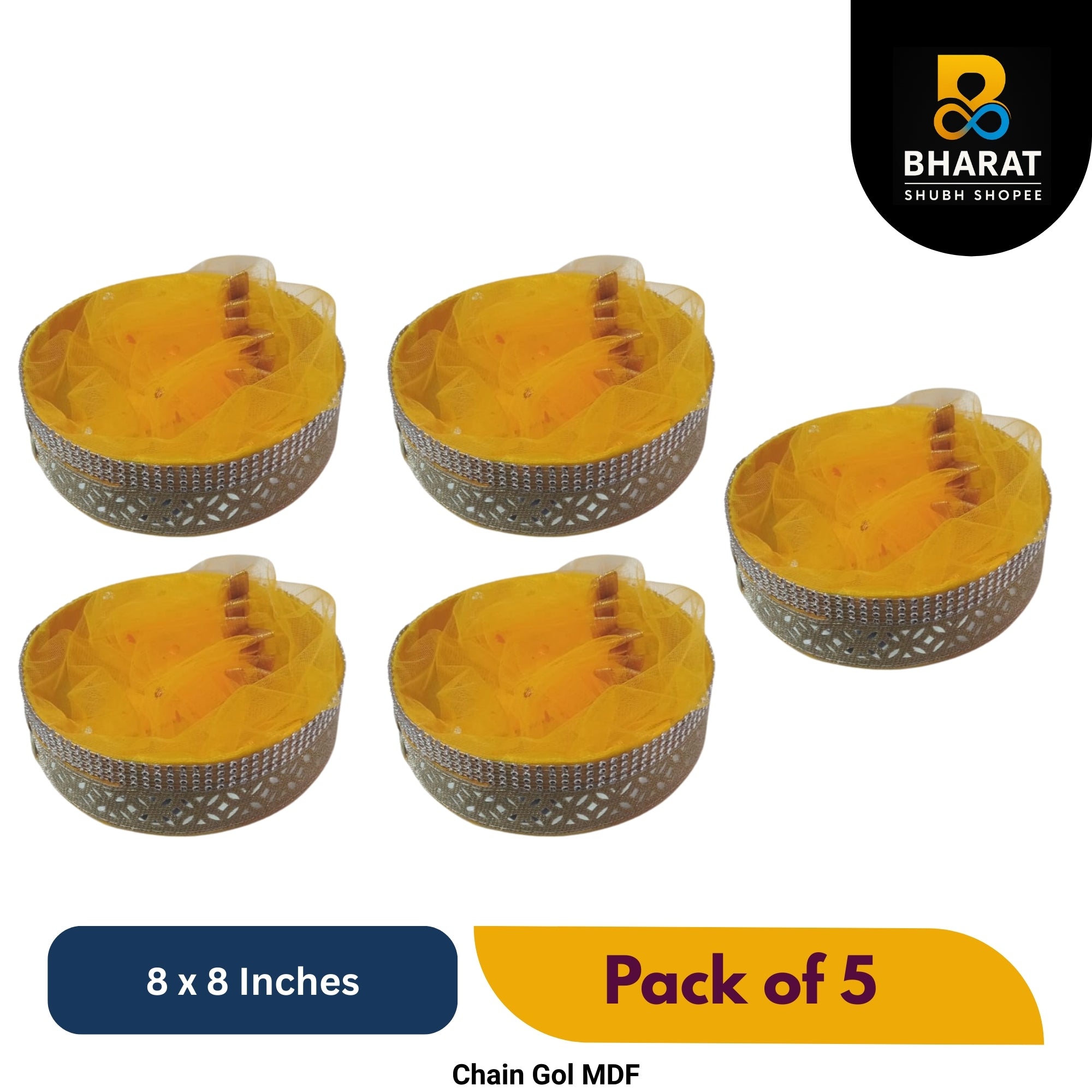 Premium Chain Gol MDF 8 x 8 Inches – Pack of 5 for Gifting & Decor – Bharat Shubh Shopee