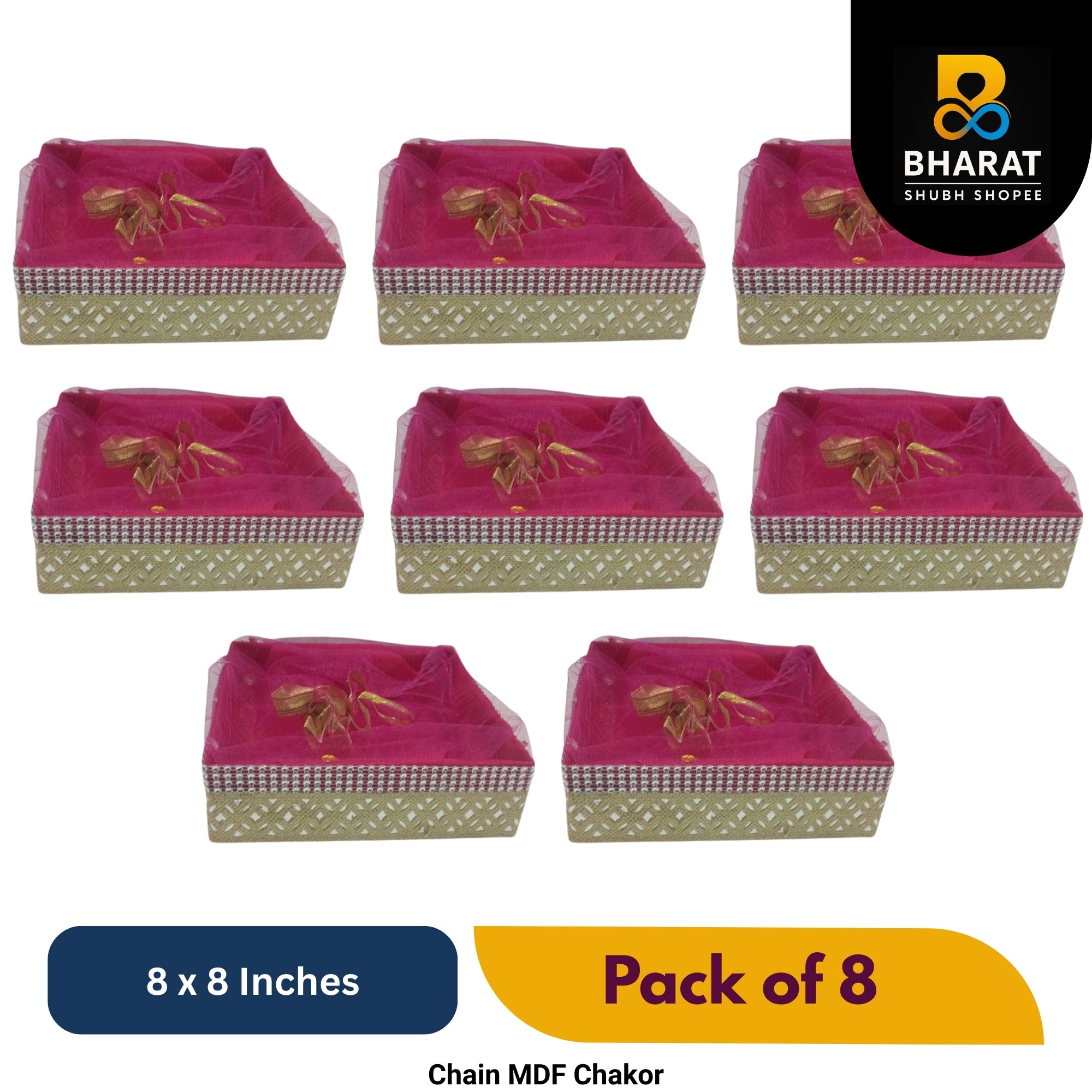 Premium Chain MDF Chakor Square 8 x 8 Inches – Pack of 8 for Gifting & Decor – Bharat Shubh Shopee