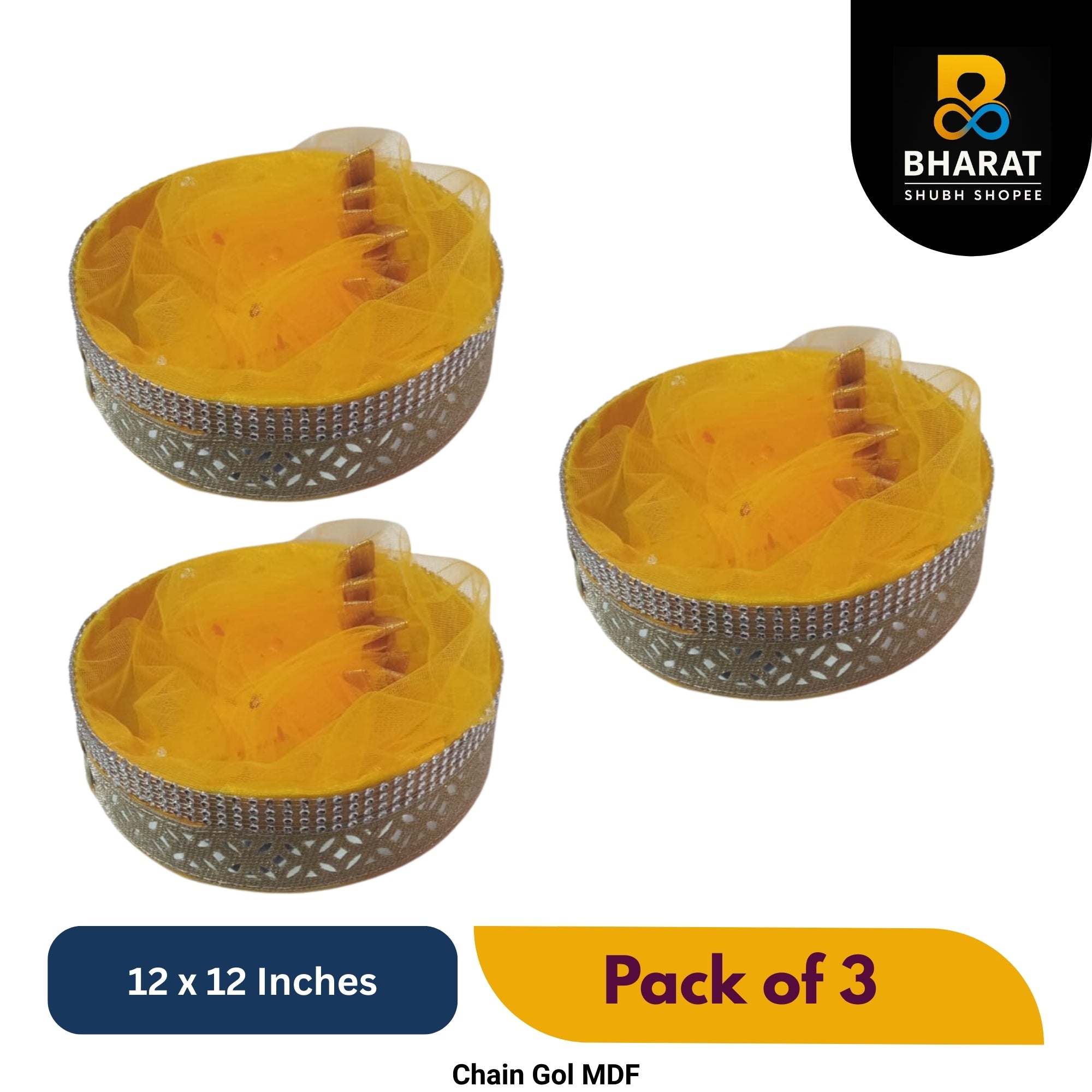 Premium Chain Gol MDF 12 x 12 Inches – Pack of 3 for Gifting & Decor – Bharat Shubh Shopee