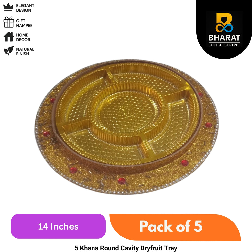 Premium 5 Khana Round Cavity Dryfruit Tray 14 Inch – Pack of 5 for Gifting & Decor – Bharat Shubh Shopee