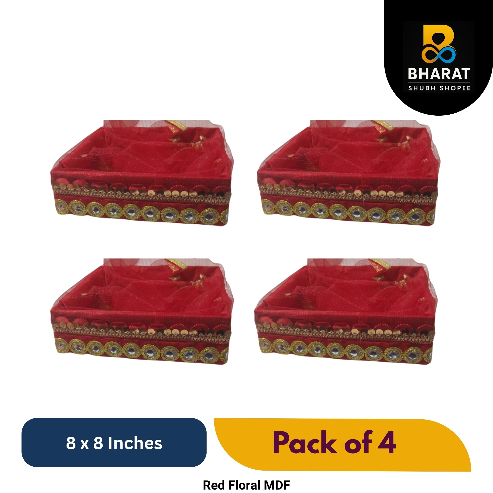 Premium Red Floral MDF 8 x 8 Inches – Pack of 4 for Gifting & Decor – Bharat Shubh Shopee