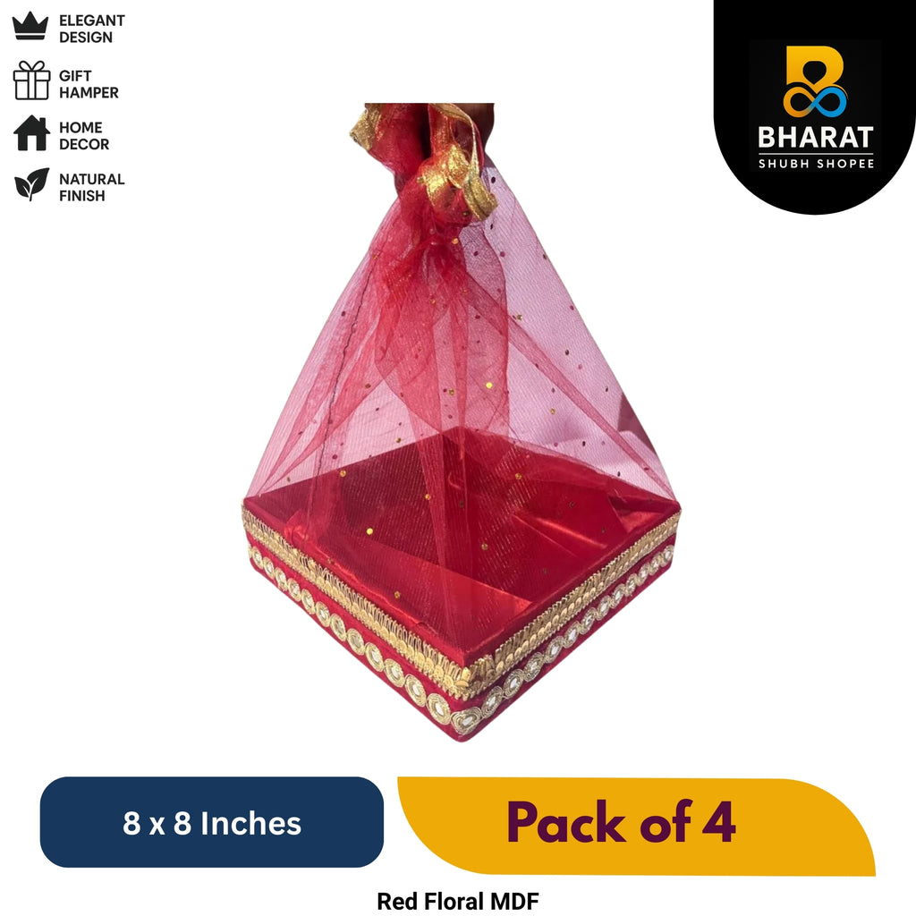 Premium Red Floral MDF 8 x 8 Inches – Pack of 4 for Gifting & Decor – Bharat Shubh Shopee