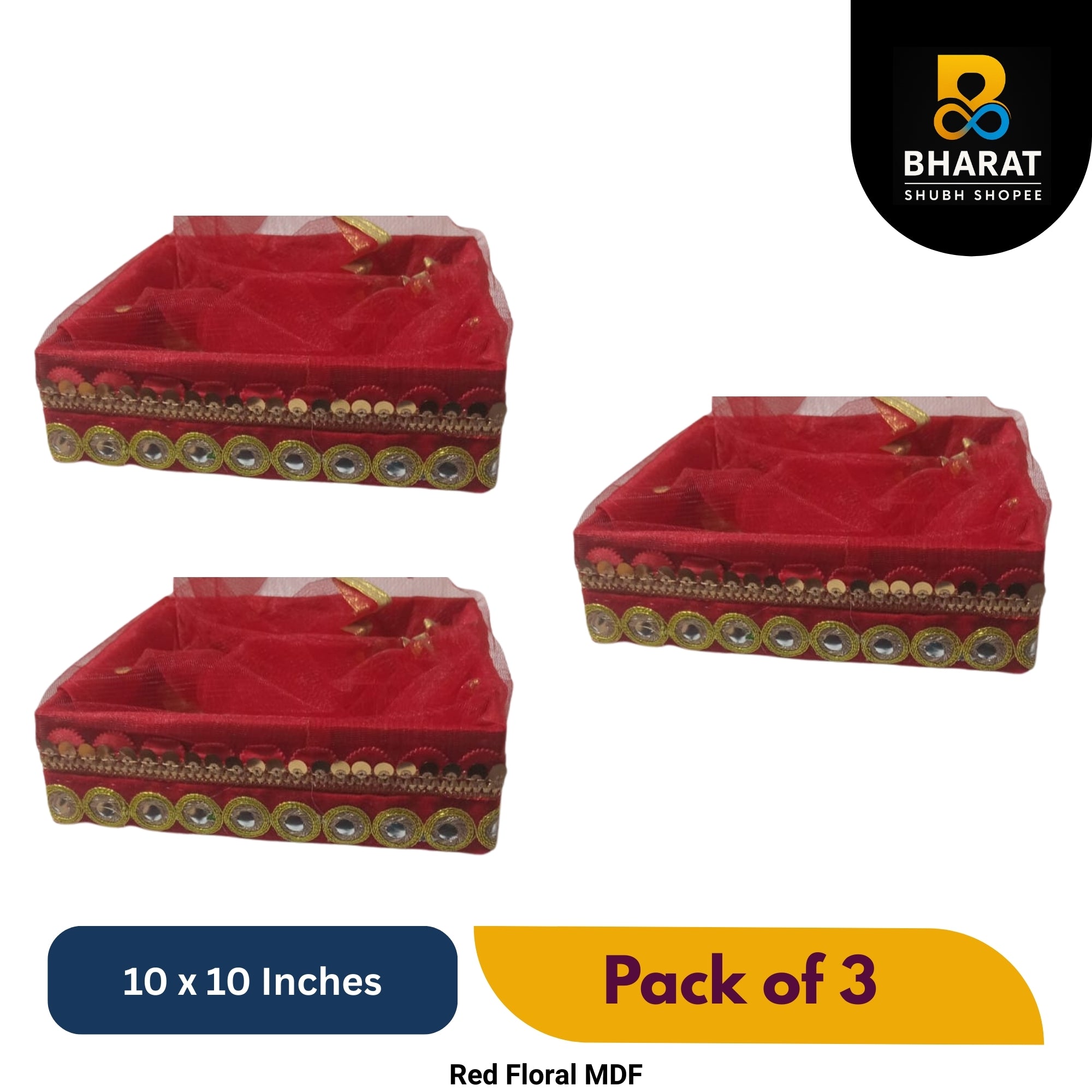 Premium Red Floral MDF 10 x 10 Inches – Pack of 3 for Gifting & Decor – Bharat Shubh Shopee