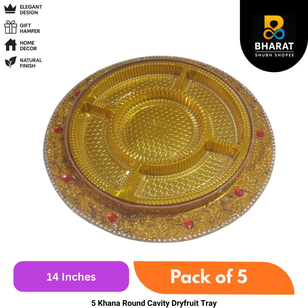 Premium 5 Khana Round Cavity Dryfruit Tray 14 Inch – Pack of 5 for Gifting & Decor – Bharat Shubh Shopee