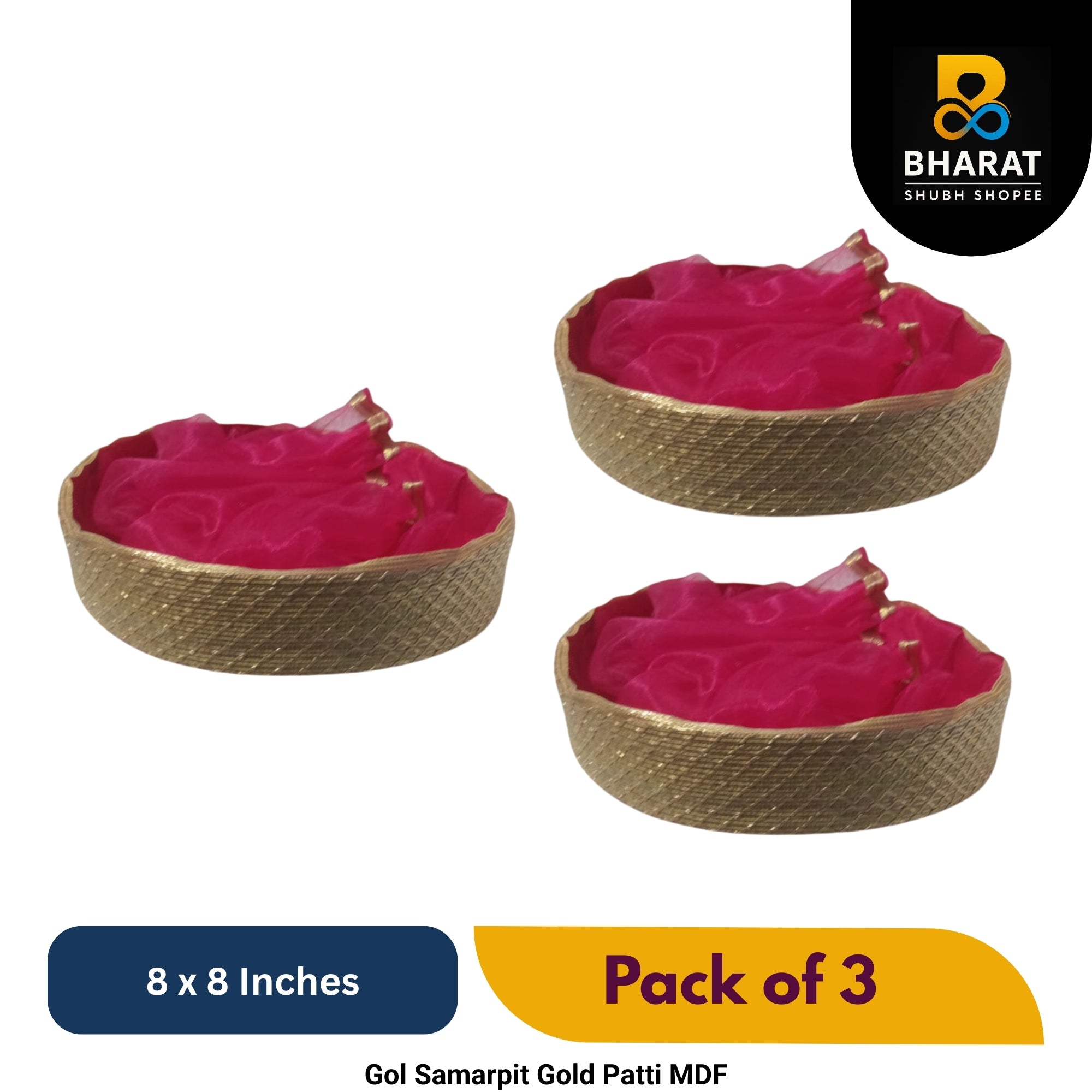 Premium Gol Samarpit Gold Patti MDF 8 x 8 Inches – Pack of 3 for Gifting & Decor – Bharat Shubh Shopee