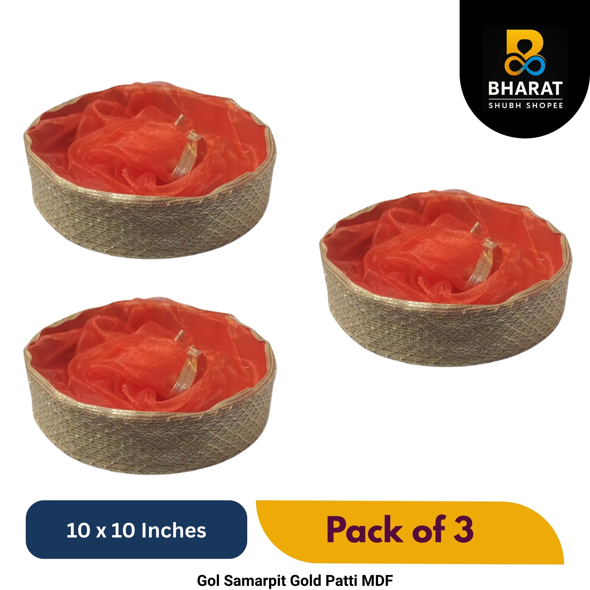 Premium Gol Samarpit Gold Patti MDF 10 x 10 Inches – Pack of 3 for Gifting & Decor – Bharat Shubh Shopee