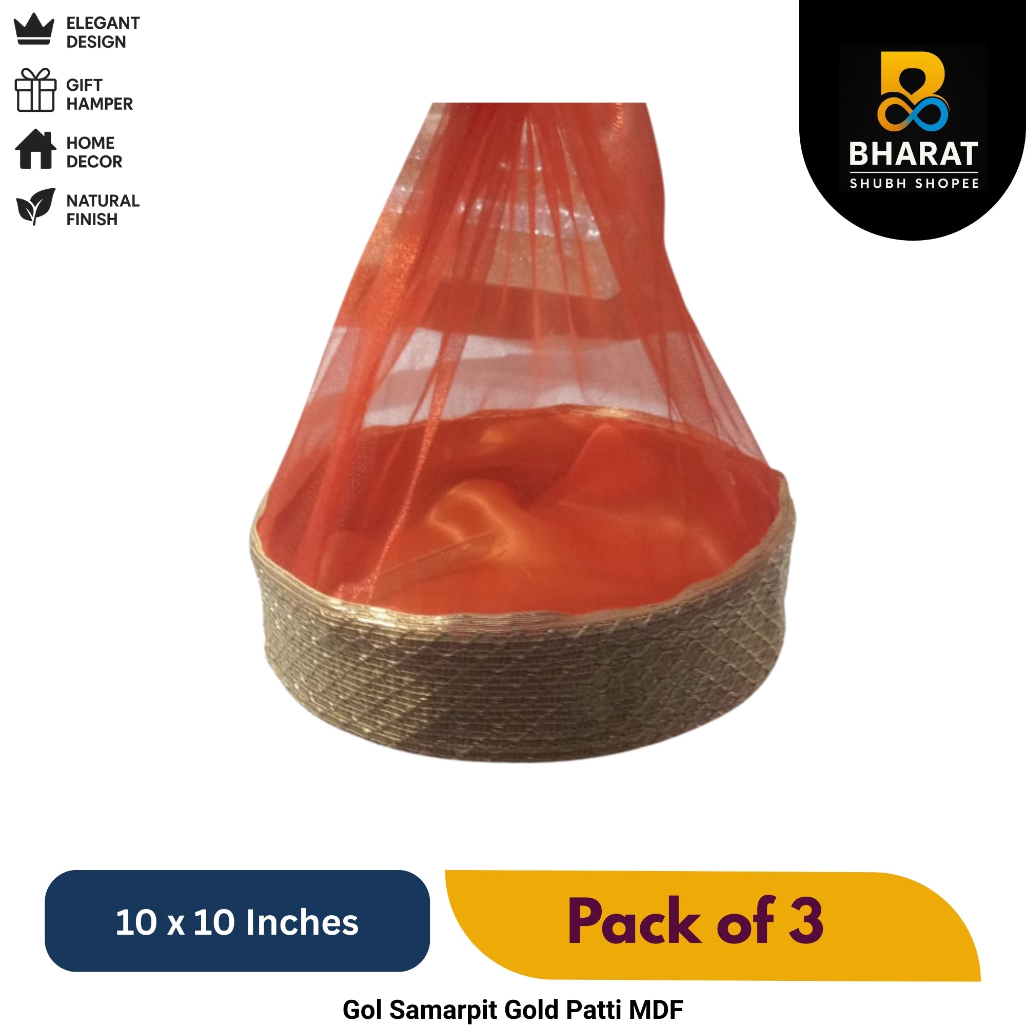 Premium Gol Samarpit Gold Patti MDF 10 x 10 Inches – Pack of 3 for Gifting & Decor – Bharat Shubh Shopee