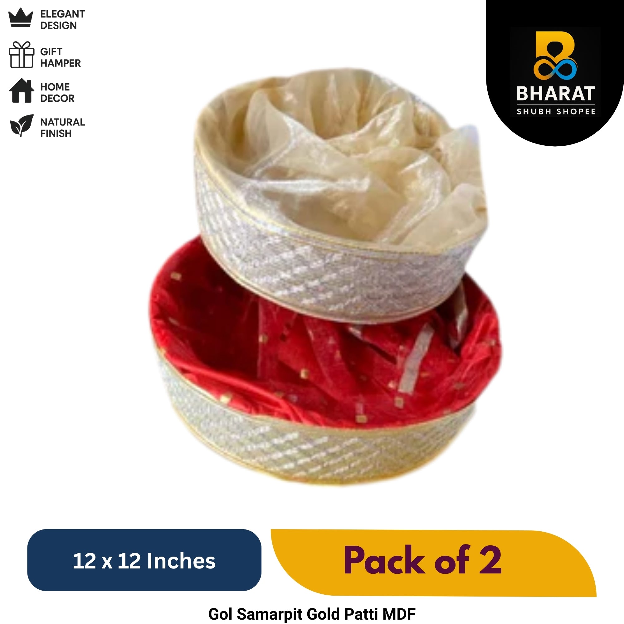 Premium Gol Samarpit Gold Patti MDF 12 x 12 Inches – Pack of 2 for Gifting & Decor – Bharat Shubh Shopee