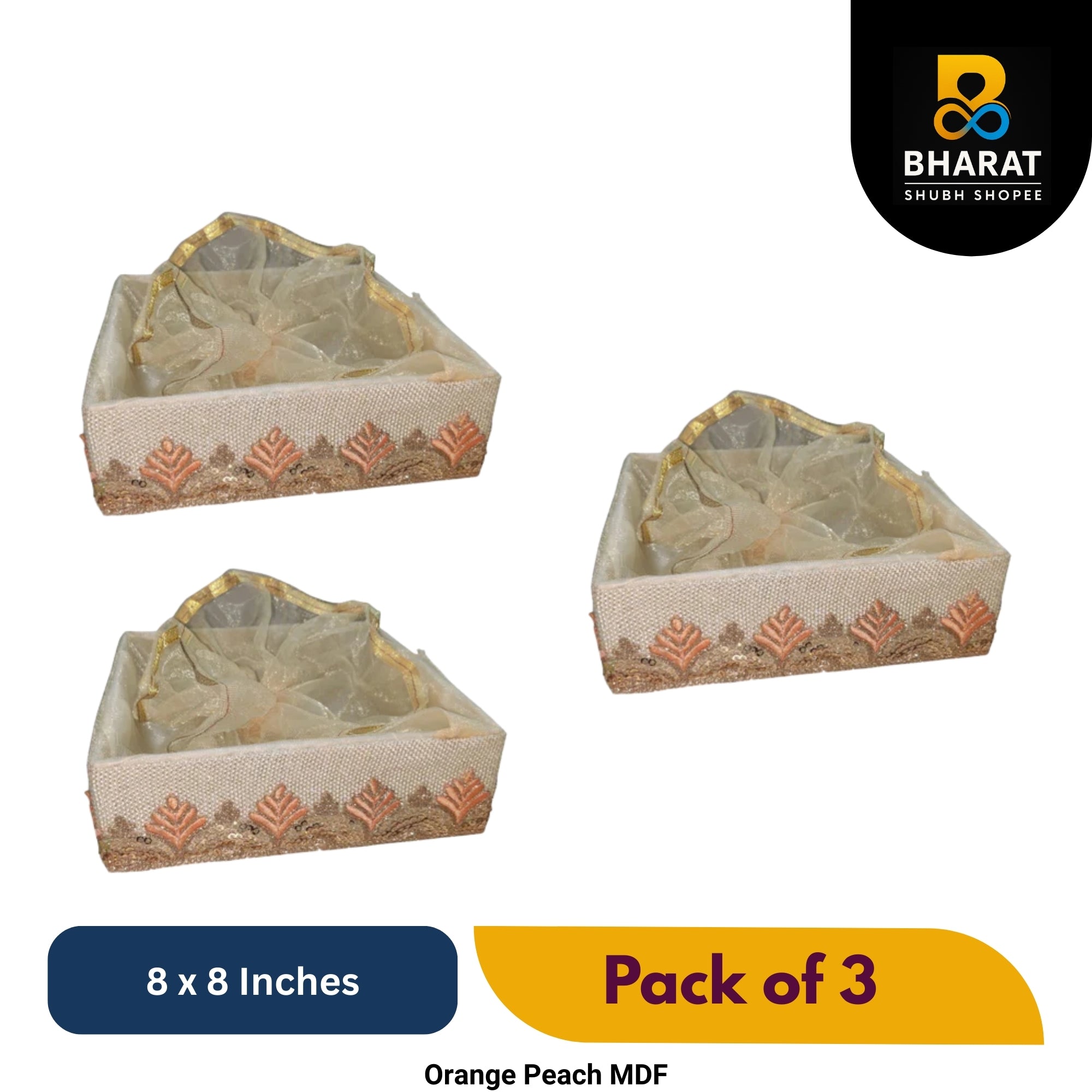 Premium Orange Peach MDF 8 x 8 Inches – Pack of 3 for Gifting & Decor – Bharat Shubh Shopee