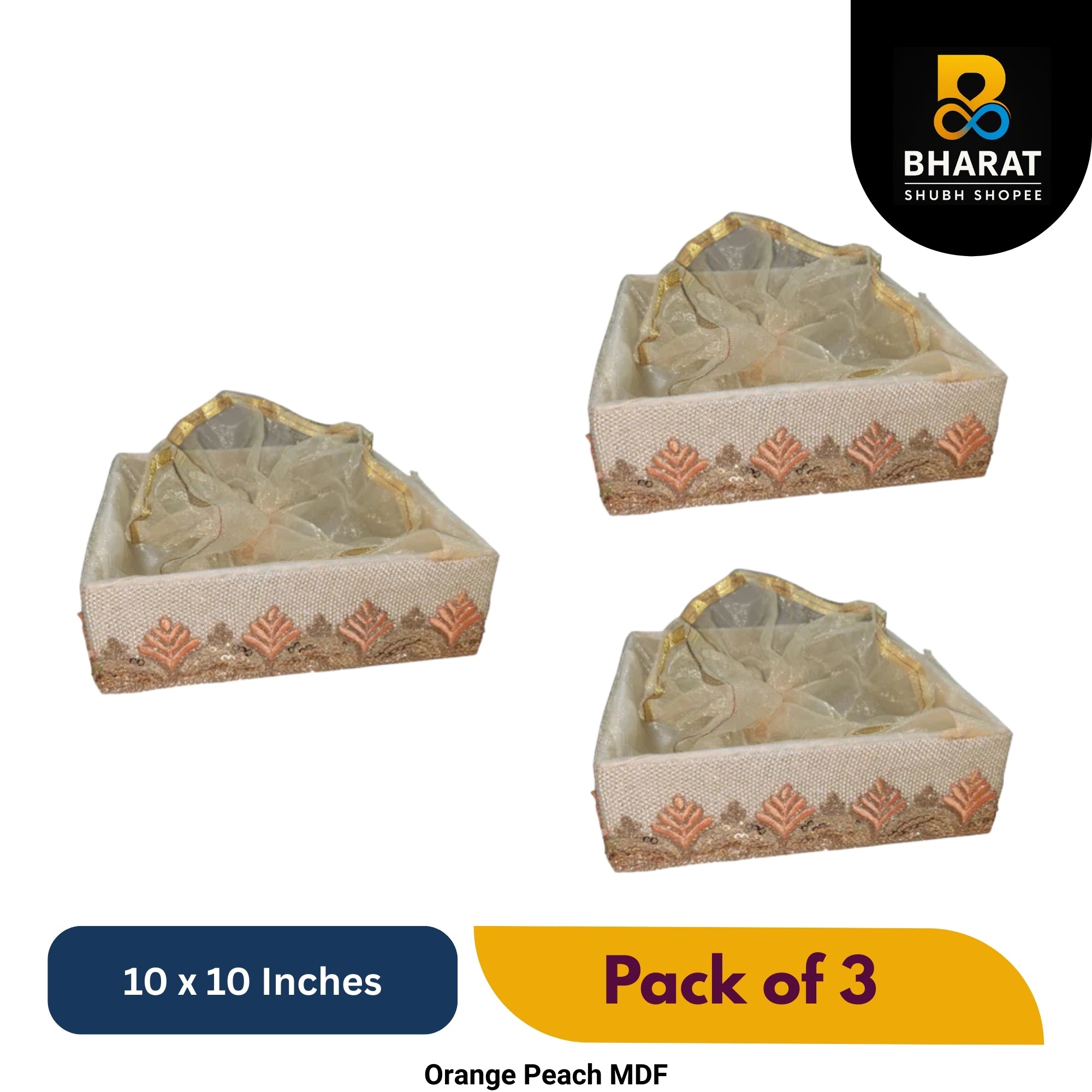 Premium Orange Peach MDF 10 x 10 Inches – Pack of 3 for Gifting & Decor – Bharat Shubh Shopee