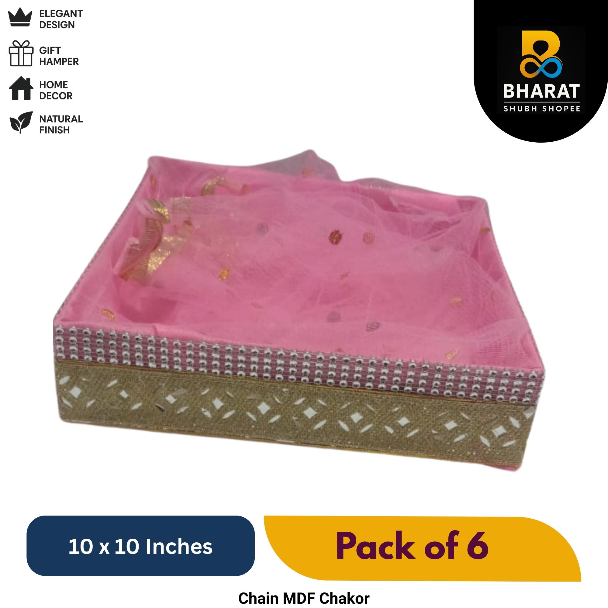 Premium Chain MDF Chakor Square 10 x 10 Inches – Pack of 6 for Gifting & Decor – Bharat Shubh Shopee