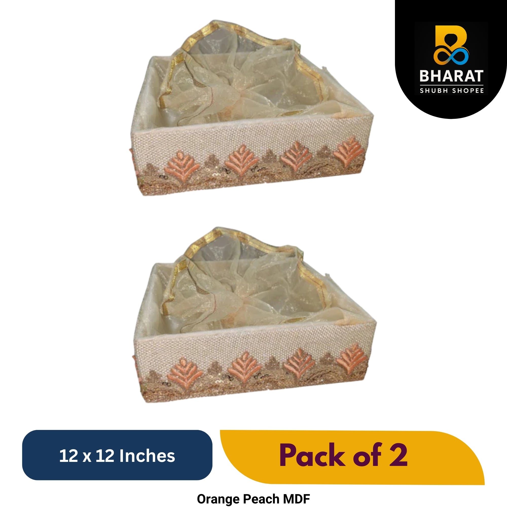 Premium Orange Peach MDF 12 x 12 Inches – Pack of 2 for Gifting & Decor – Bharat Shubh Shopee