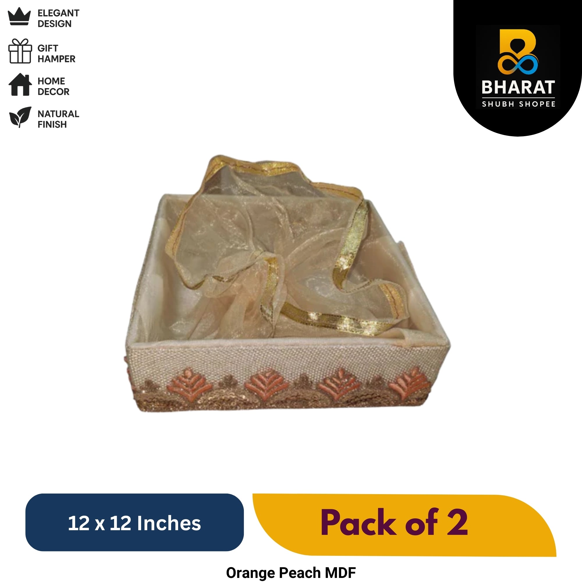 Premium Orange Peach MDF 12 x 12 Inches – Pack of 2 for Gifting & Decor – Bharat Shubh Shopee