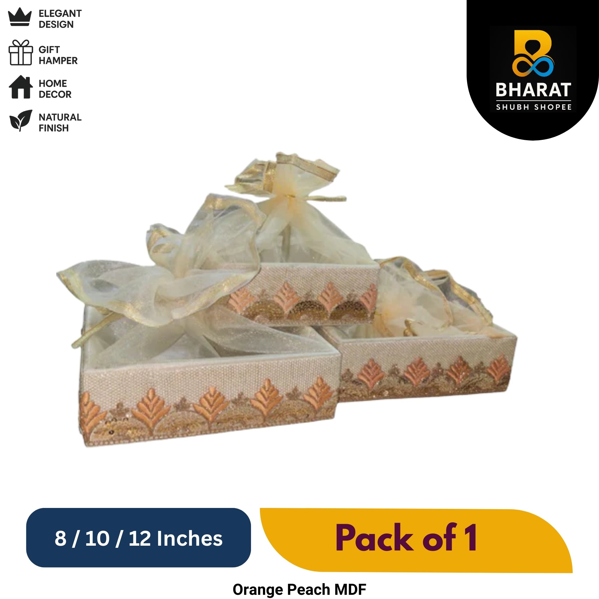 Premium Orange Peach MDF 8 / 10 / 12 Inches Combo – Pack of 1 for Gifting & Decor – Bharat Shubh Shopee