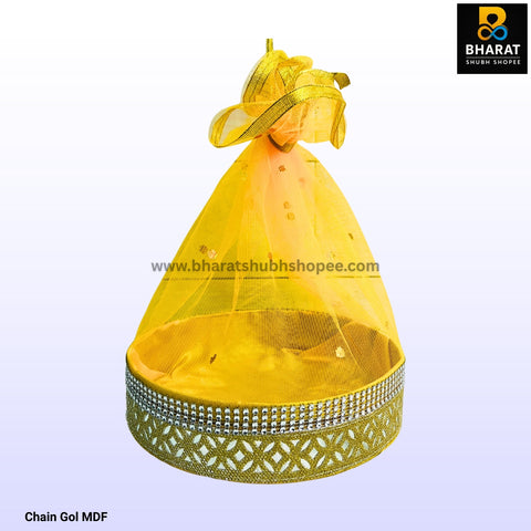Round Chain Gol MDF Decorative Gift Basket with Net Cover – Bharat Shubh Shopee