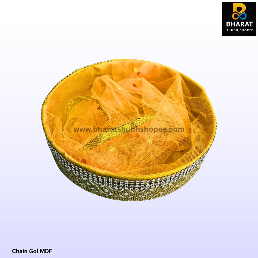 Round Chain Gol MDF Decorative Gift Basket with Net Cover – Bharat Shubh Shopee