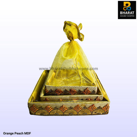 Orange Peach MDF Decorative Gift Basket with Net Cover – Bharat Shubh Shopee