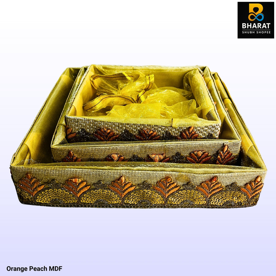 Orange Peach MDF Decorative Gift Basket with Net Cover – Bharat Shubh Shopee