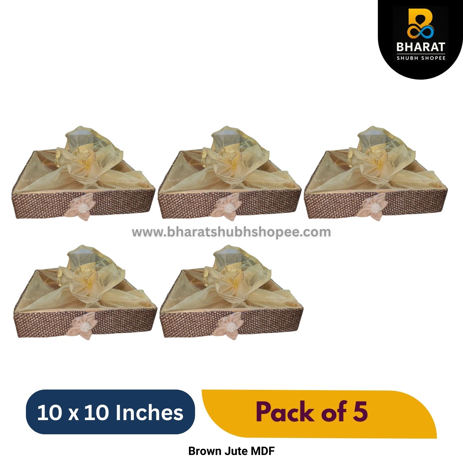 Premium Brown Jute MDF 10 x 10 Inches – Pack of 5 for Gifting & Decor – Bharat Shubh Shopee