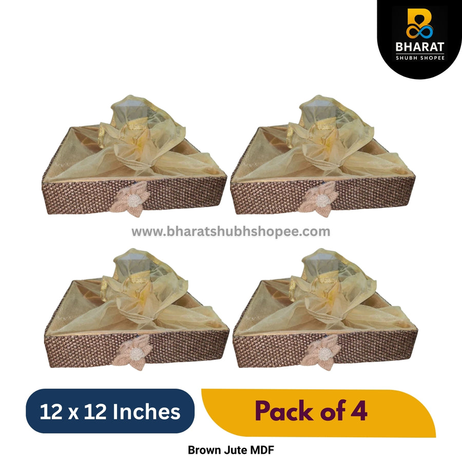 Premium Brown Jute MDF 12 x 12 Inches – Pack of 4 for Gifting & Decor – Bharat Shubh Shopee