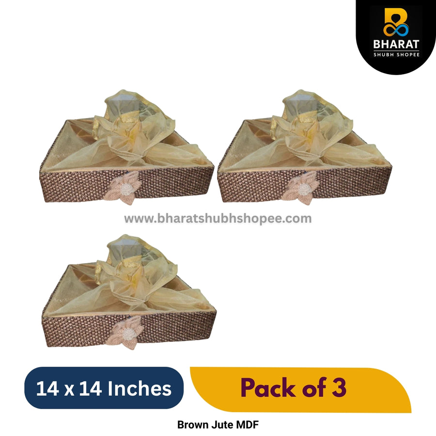Premium Brown Jute MDF 14 x 14 Inches – Pack of 3 for Gifting & Decor – Bharat Shubh Shopee