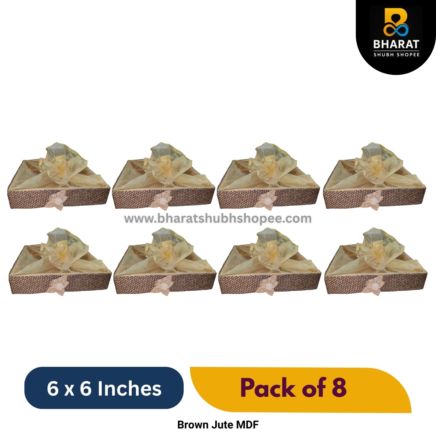 Premium Brown Jute MDF 6 x 6 Inches – Pack of 8 for Gifting & Decor – Bharat Shubh Shopee