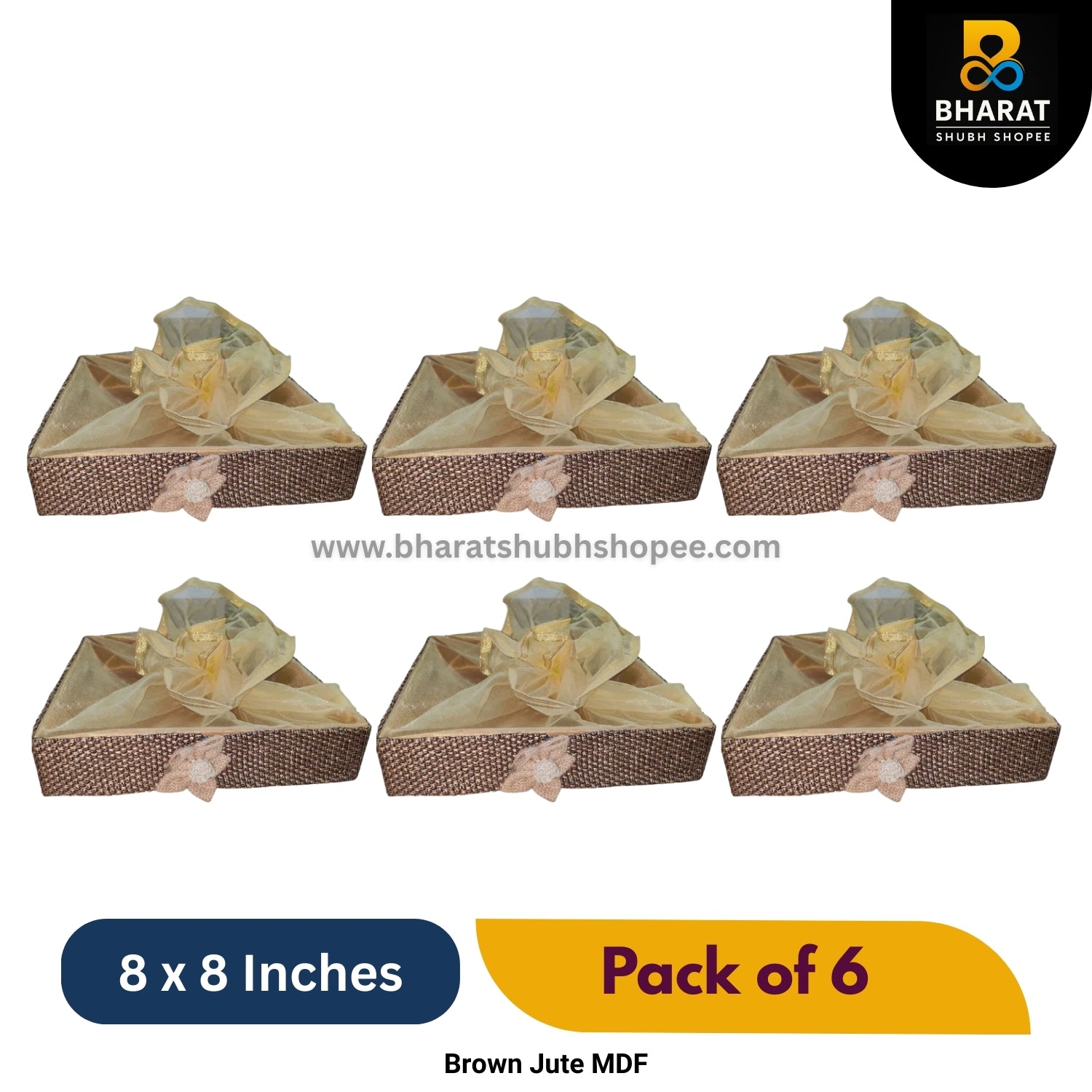 Premium Brown Jute MDF 8 x 8 Inches – Pack of 6 for Gifting & Decor – Bharat Shubh Shopee